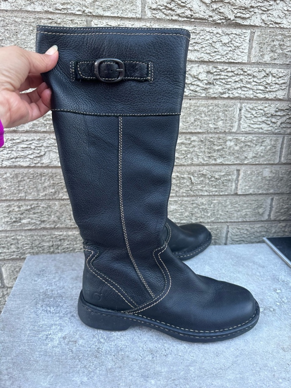 Born Tall Boots Women's Size 6.5 black  Leather Buckle Side Zipper
